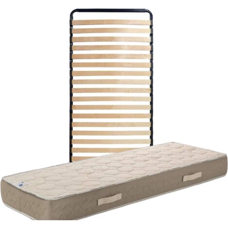 Lot de 2 Matelas 90x200 x 23 cm + 2 Sommiers + pieds + 2 Protèges Matelas + 2 Oreillers Mémoire Offerts avec contact latex densité 80 Kg/m3 - Tissu 100% Coton - Soutien Trés Ferme (1/5)