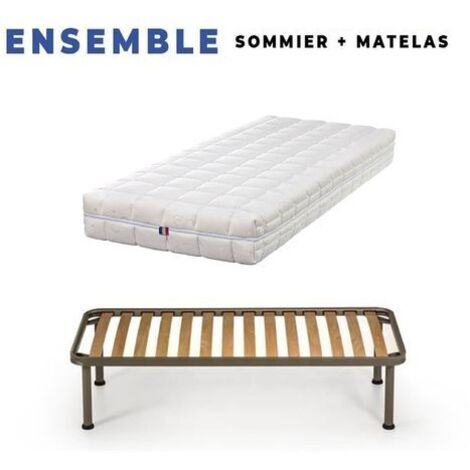 Matelas 100x200 + Sommier + pieds + Oreiller Mémoire + Protège Matelas Offerts - contact latex - Compatible Sommiers Electriques - 80 Kg/m3 - Hauteur 21 cm - Soutien Souple (1/5)