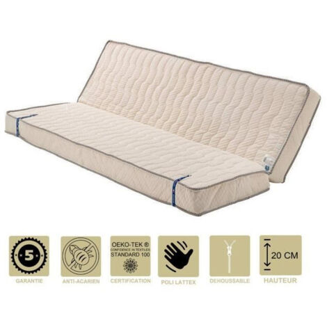 Matelas Très Ferme Pour Clic Clac 130x200 x 20 cm - Dim Assise 60 cm - 7 zones de Confort - - Noyau Mousse Poli Lattex Haute Résilience - (1/4)