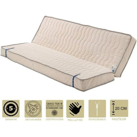Literie -Matelas Trs Ferme Pour Clic Clac 140x200 x 20 cm - Dim Assise 70 cm - 7 zones de Confort - Dhoussable Housse Lavable (1/4)