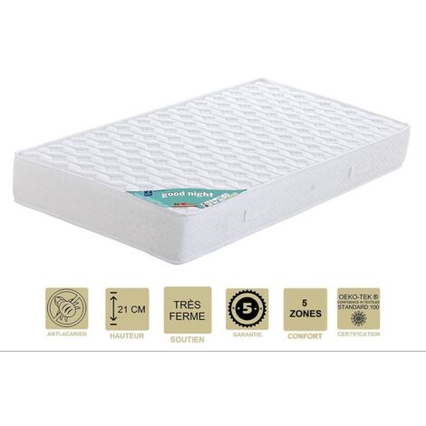 Lot de 2 Matelas 80x200 x 21 cm - Très Ferme - Aertech+ 35 Kg/m3 HR Haute Densité - 5 Zones de Confort (1/2)