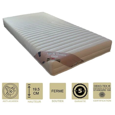 Matelas Geltech 70x190 cm Mousse à Mémoire de Forme HD - Accueil Latex + HR  - 7 Zones Grand Confort - 17 cm