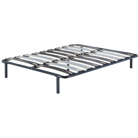 Sommier Cadre à lattes Metal 200x200 cm - 29 cm - Compatible avec Matelas Standard - 9 Larges Lattes de 12,5 cm - Metal Epaisseur 1,2 mm - Solide et Confortable - CADRE A LATTE PATRICK