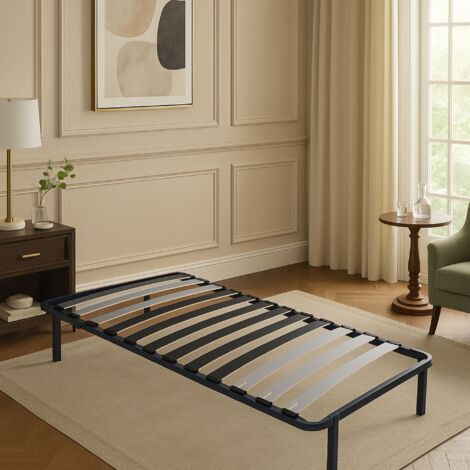 Sommier Metal 90x200 cm - 29 cm - 9 Larges Lattes de 12,5 cm - Solide et Confortable - CADRE A LATTE PATRICK (1/5)