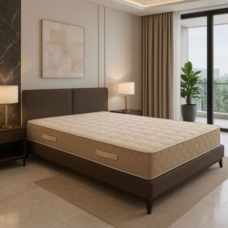 Matelas + Sommier contact latex 140x190 x 23 cm Tres Ferme - Tissu 100% Coton - 5 Zones de Confort - ame rembourrage 100 % polesther - âme 100 % polyuréthane poli lattex HR Haute Densite - (1/4)