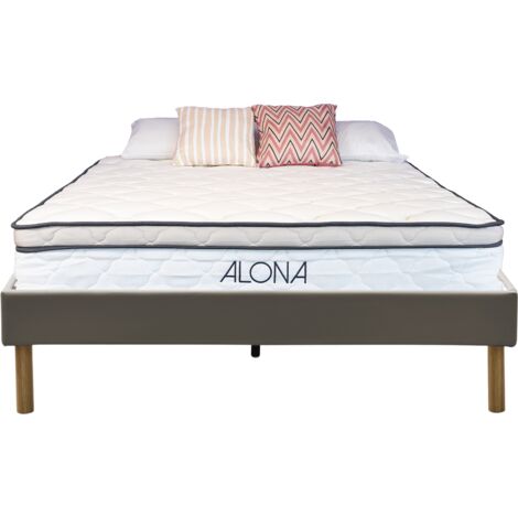 Ensemble Matelas et Sommier 120x190 cm Gris Alona Ressorts Mémoire de Forme 80 Kg/m3 - Hauteur 25,5 cm - Accueil Moelleux - Soutien Équilibre - 5 Zones de Confort (1/5)