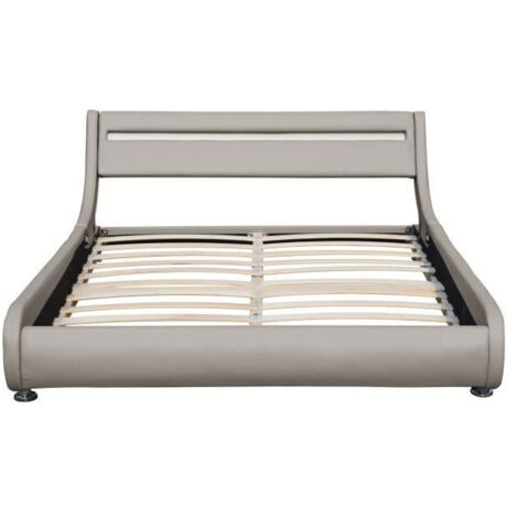 Lit 140x200 - Sommier Ava avec Tête de Lit Éclairage LED - Couleur Blanc - Pieds 5 cm - 13 Lattes - Revêtement PVC Simili - Montage Rapide et Facile - Lit Ava Gris (1/4)