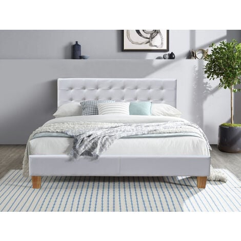 Frederic - solide et confortable lit avec sommier + tête de lit capitonnee  couleur gris + pieds