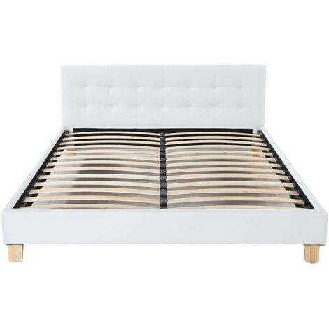 King of Dreams Frederic - Solide et Confortable Lit avec Sommier + Tête de  Lit Capitonnee Couleur Blanc + Pieds en 10 cm pour Matelas en 120x190-13