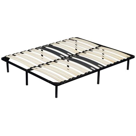 Sommier 140x200 cm Renforce Noir - Cadre à Lattes 29 cm - Compatible avec Tous Matelas - Métal Épaisseur 1,4 mm - 18 Lattes en 9 mm - CADRE A LATTE MICHEL