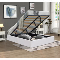 Lit Coffre 120x190 - Blanc - Compatible avec Tous Matelas - Montage Rapide et Facile - Revêtement PVC Simili Pratique - LIT LORIS BLANC