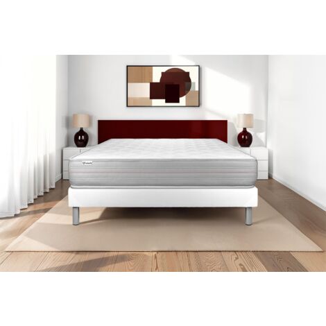 Ensemble matelas sommier 140 x 190 cm – Épaisseur 18 cm – Mousse à mémoire de forme – Multi lattes en peuplier massif – Confort ferme – Vitalit (1/5)