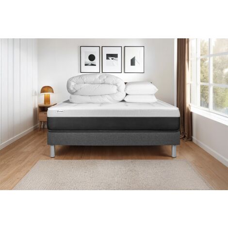 Ensemble matelas sommier VITAL FORM 200 x 200 2 oreillers et 1 couette - Couleur : Gris (1/5)