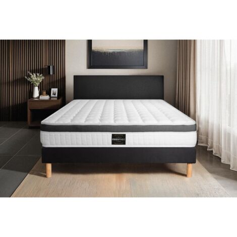 Ensemble matelas sommier 180 x 200 cm – Mémoire de forme ferme 21 cm – Sommier tapissier à lattes 14 cm – Couleur noir – Prestige Literie