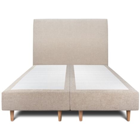 Lit 200x200cm avec tête de lit tapissier tissu et double sommier tapissier beige brun - Hauteur totale : 35cm (1/5)