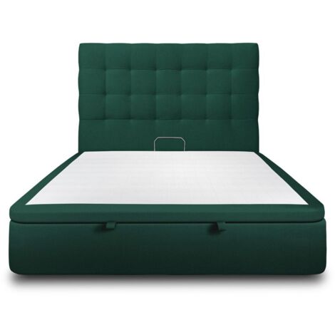 Lit coffre 140x190cm avec tête de lit capitonnée Velours Vert - Hauteur totale : 39cm (1/5)