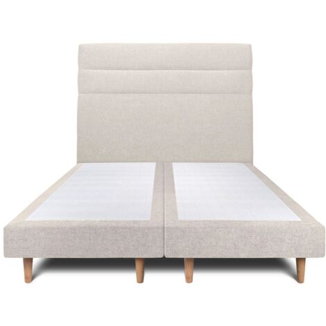 Lit 180x200cm avec tête de lit lignes tissu et double sommier tapissier Beige clair Hauteur totale : 29cm (1/5)