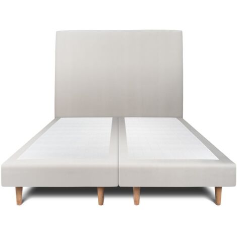 Lit 180x200cm avec tête de lit tapissier velours et double sommier tapissier gris clair Hauteur totale : 29cm (1/5)