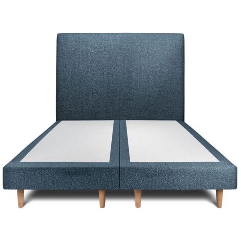 Lit 180x200cm avec tête de lit tapissier bouclette et double sommier tapissier Bleu Hauteur totale : 29cm (1/5)