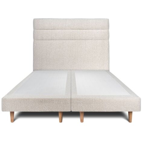 Lit 200x200cm avec tête de lit lignes bouclette et double sommier tapissier beige - Hauteur totale : 29cm (1/5)