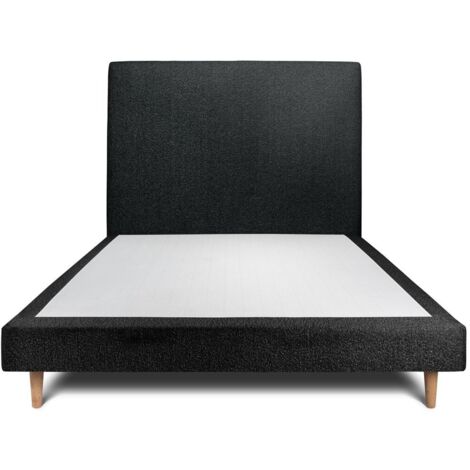 Lit 160x200cm avec tête de lit tapissier bouclette et sommier tapissier Noir - Hauteur totale : 29cm (1/5)