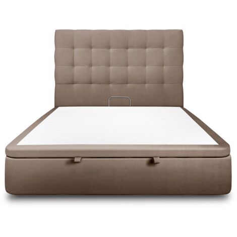 Lit coffre 140x200cm avec tête de lit capitonnée Velours Taupe - Hauteur totale : 39cm (1/5)