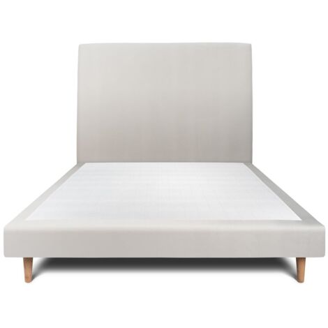 Lit 160x200cm avec tête de lit tapissier velours et sommier tapissier gris clair - Hauteur totale : 29cm (1/5)