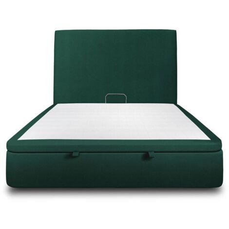 Lit coffre 200x200cm avec tête de lit tapissier Velours Vert - Hauteur totale : 39cm (1/5)