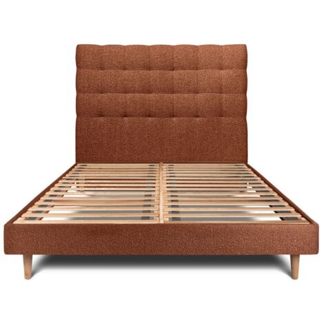 Lit 200x200cm avec tête de lit capitonnée bouclette et sommier kit Terracotta - Hauteur totale : 29cm (1/5)