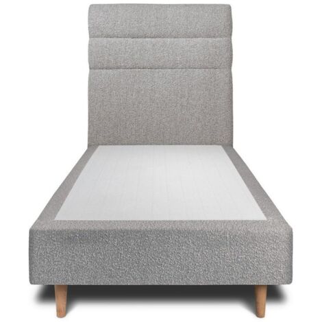 Lit 90x190cm avec tête de lit lignes bouclette et sommier tapissier gris - Hauteur totale : 35cm (1/4)
