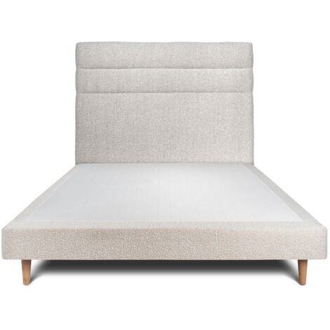 Lit 160x200cm avec tête de lit lignes bouclette et sommier tapissier beige - Hauteur totale : 29cm (1/5)