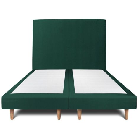 Lit 180x200cm avec tête de lit tapissier velours et double sommier tapissier vert Hauteur totale : 29cm (1/5)