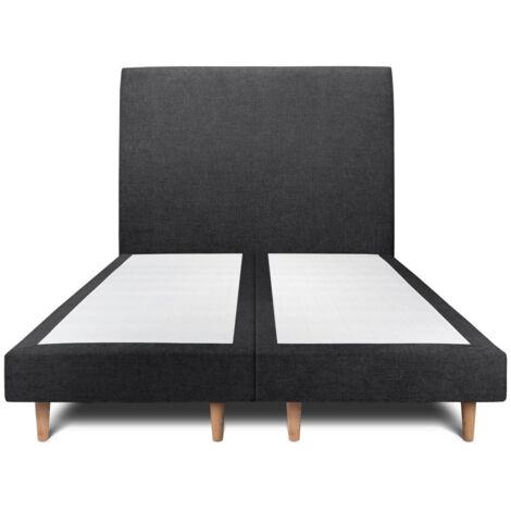 Lit 180x200cm avec tête de lit tapissier tissu et double sommier tapissier noir Hauteur totale : 29cm (1/5)