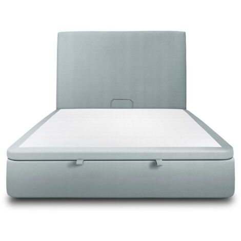 Lit coffre 200x200cm avec tête de lit tapissier Velours Gris bleuté - Hauteur totale : 39cm (1/5)