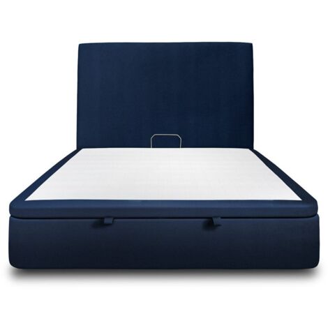 Lit coffre 180x200cm avec tête de lit tapissier Velours Bleu - Hauteur totale : 39cm (1/5)
