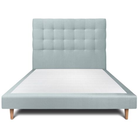 Lit 160x200cm avec tête de lit capitonnée velours et sommier tapissier gris bleuté - Hauteur totale : 29cm (1/5)