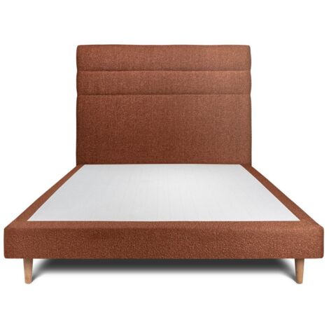Lit 140x190cm avec tête de lit lignes bouclette et sommier tapissier terracotta - Hauteur totale : 29cm (1/5)
