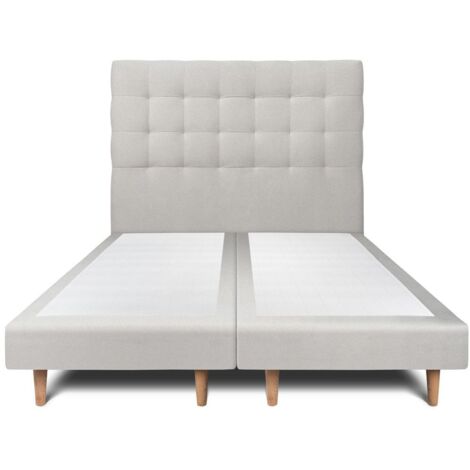 Lit 180x200cm avec tête de lit capitonnée velours et double sommier tapissier gris clair Hauteur totale : 29cm (1/5)