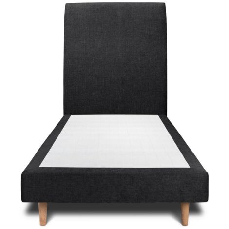 Lit 90x190cm avec tête de lit tapissier tissu et sommier tapissier Noir - Hauteur totale : 29cm (1/4)