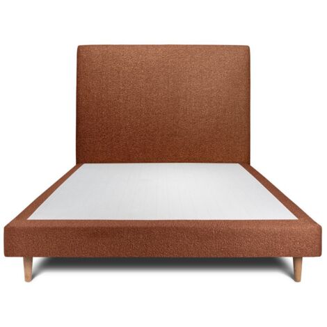Lit 150x190cm avec tête de lit tapissier bouclette et sommier tapissier terracotta - Hauteur totale : 29cm (1/5)