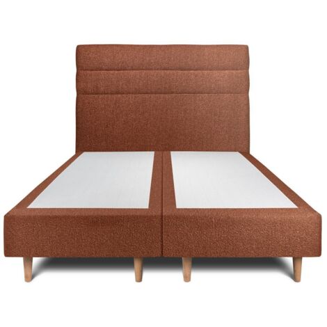 Lit 180x200cm avec tête de lit lignes bouclette et double sommier tapissier terracotta - Hauteur totale : 35cm (1/5)