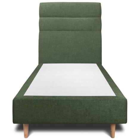 Lit 90x190cm avec tête de lit lignes tissu et sommier tapissier vert - Hauteur totale : 35cm (1/4)