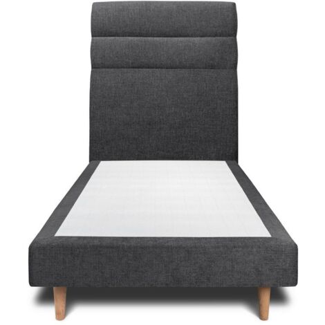 Lit 90x190cm avec tête de lit lignes tissu et sommier tapissier Noir - Hauteur totale : 29cm (1/4)