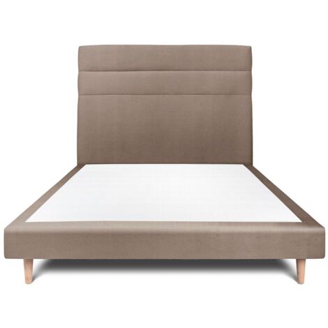Lit 160x200cm avec tête de lit lignes velours et sommier tapissier taupe - Hauteur totale : 29cm (1/5)