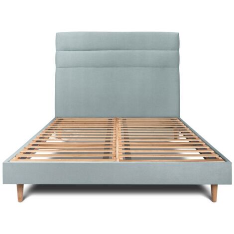 Lit 180x200cm avec tête de lit lignes velours et sommier kit Gris bleuté - Hauteur totale : 29cm (1/5)