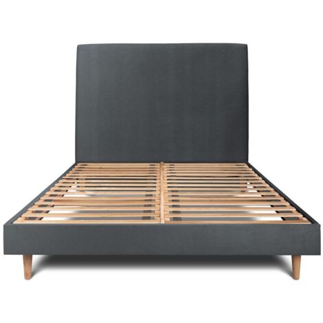 Lit 140x190cm avec tête de lit tapissier velours et sommier kit gris anthracite - Hauteur totale : 29cm (1/5)