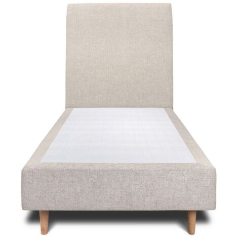 Lit 90x190cm avec tête de lit tapissier tissu et sommier tapissier Beige clair - Hauteur totale : 35cm (1/4)