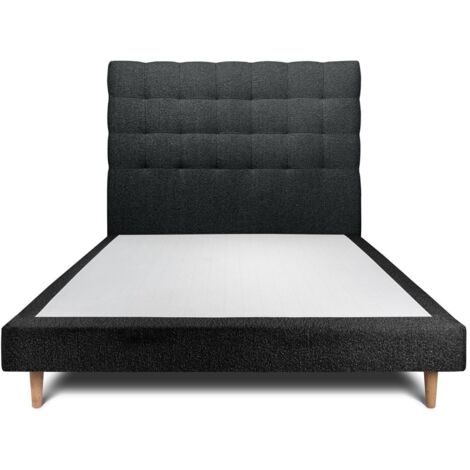 Lit 160x200cm avec tête de lit capitonnée bouclette et sommier tapissier Noir - Hauteur totale : 29cm (1/5)