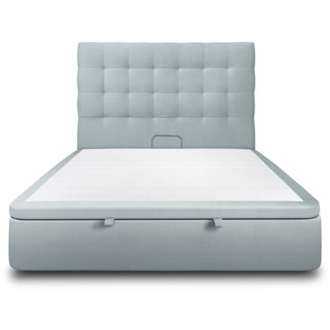 Lit coffre 140x190cm avec tête de lit capitonnée Velours Gris bleuté - Hauteur totale : 39cm (1/5)