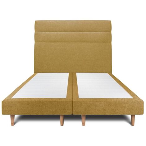 Lit 180x200cm avec tête de lit lignes tissu et double sommier tapissier jaune Hauteur totale : 29cm (1/5)